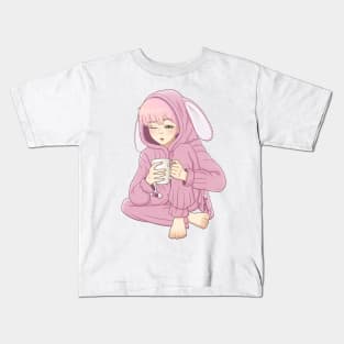 Pink haired boy in a pink bunny pajamas Kids T-Shirt